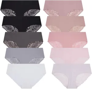 10 Pack No Show Lace Back Hipsters