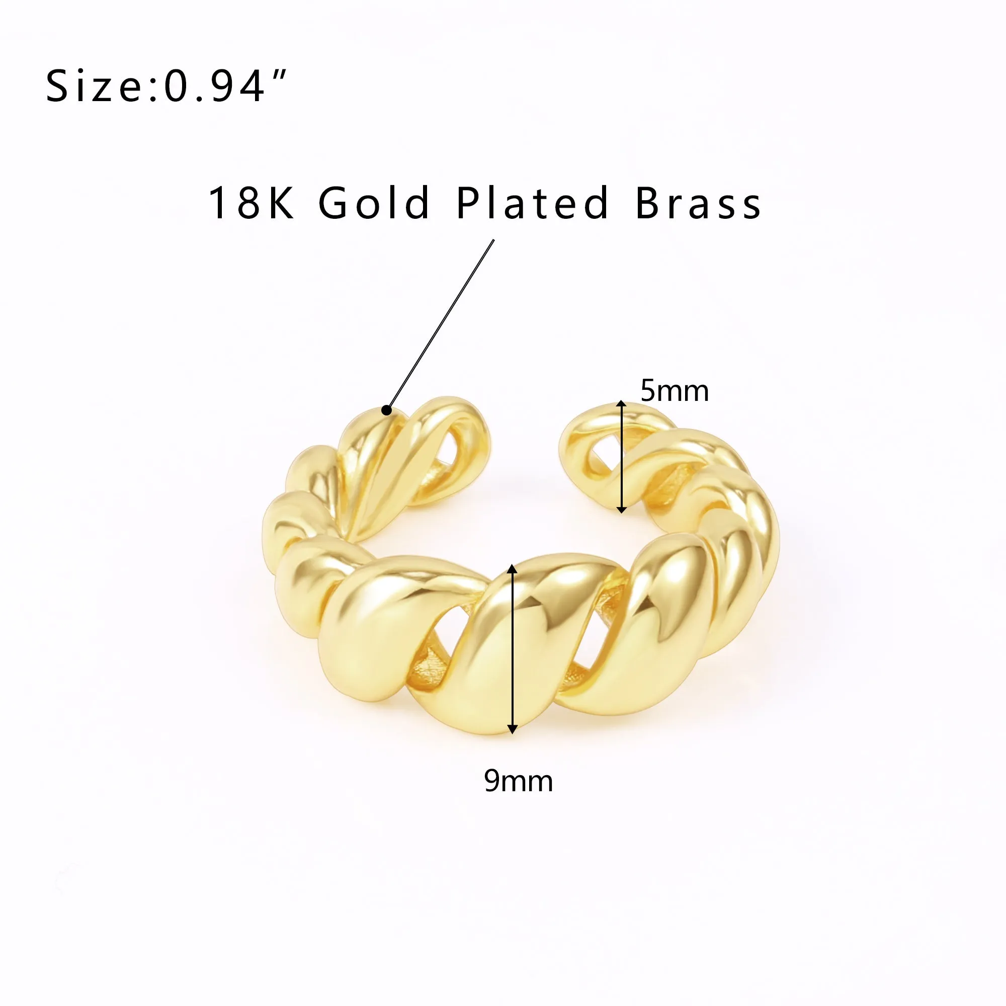 14k Gold Chunky Twisted Open Ring