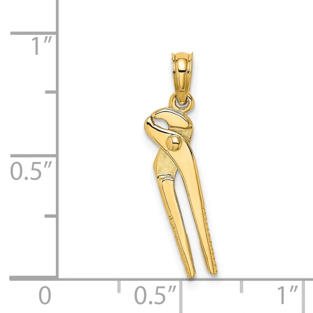 14K Yellow Gold Polished Finish 3-D Moveable Pliers Charm Pendant