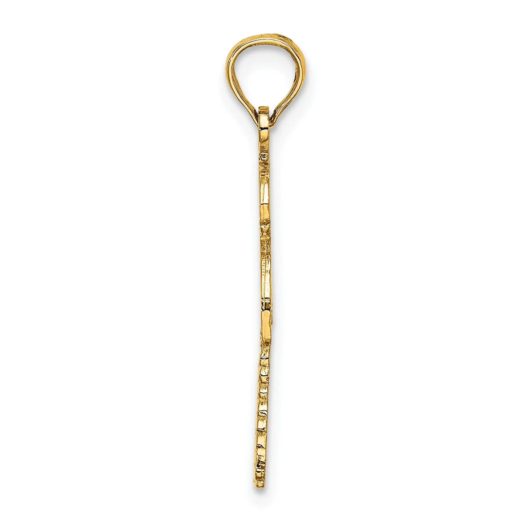 14K Yellow Gold Solid Polished Textured Finish Flat Back Palm Tree with Cactus Charm Pendant