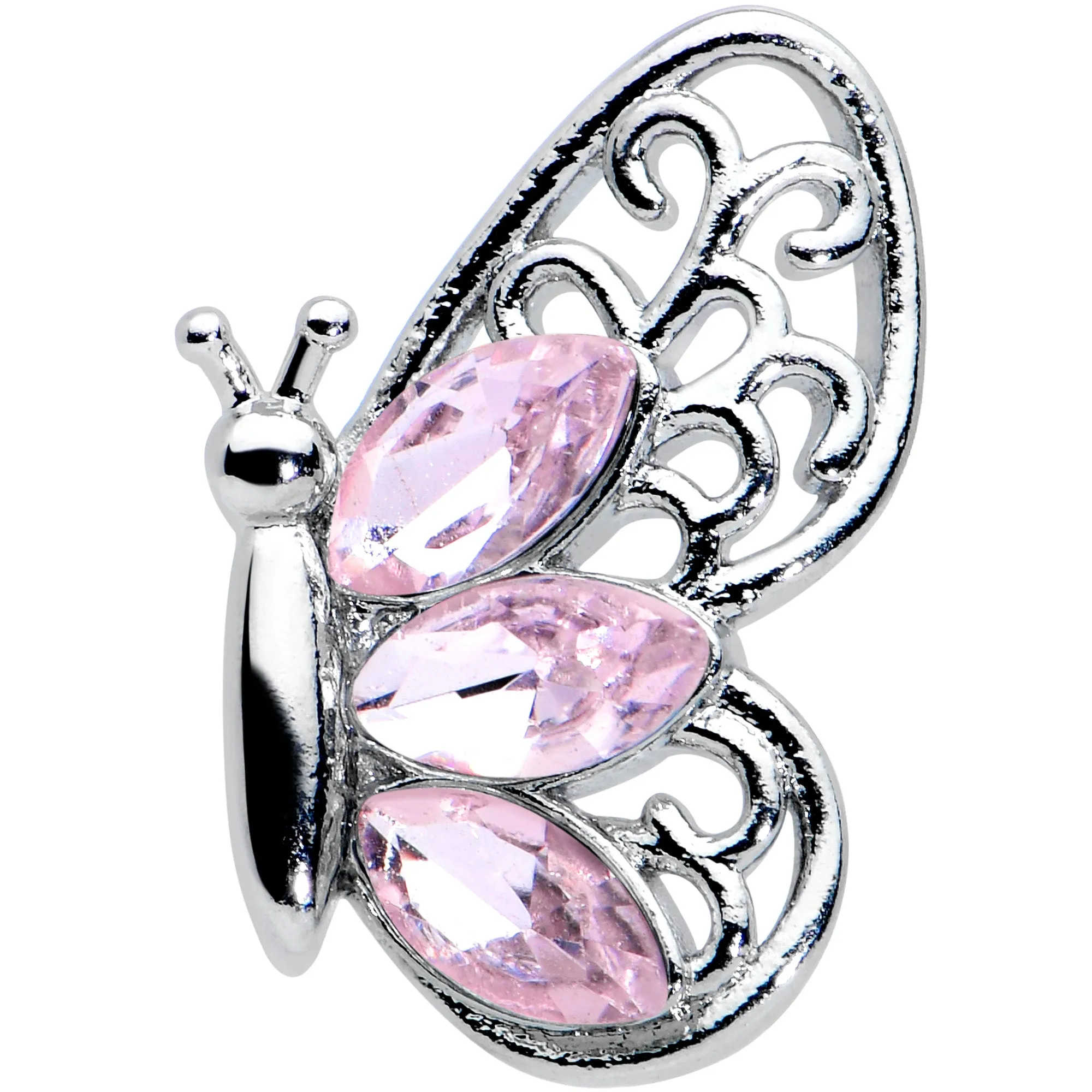 16 Gauge 1/4 Pink Gem Lacy Butterfly Cartilage Tragus Earring