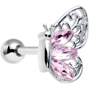 16 Gauge 1/4 Pink Gem Lacy Butterfly Cartilage Tragus Earring