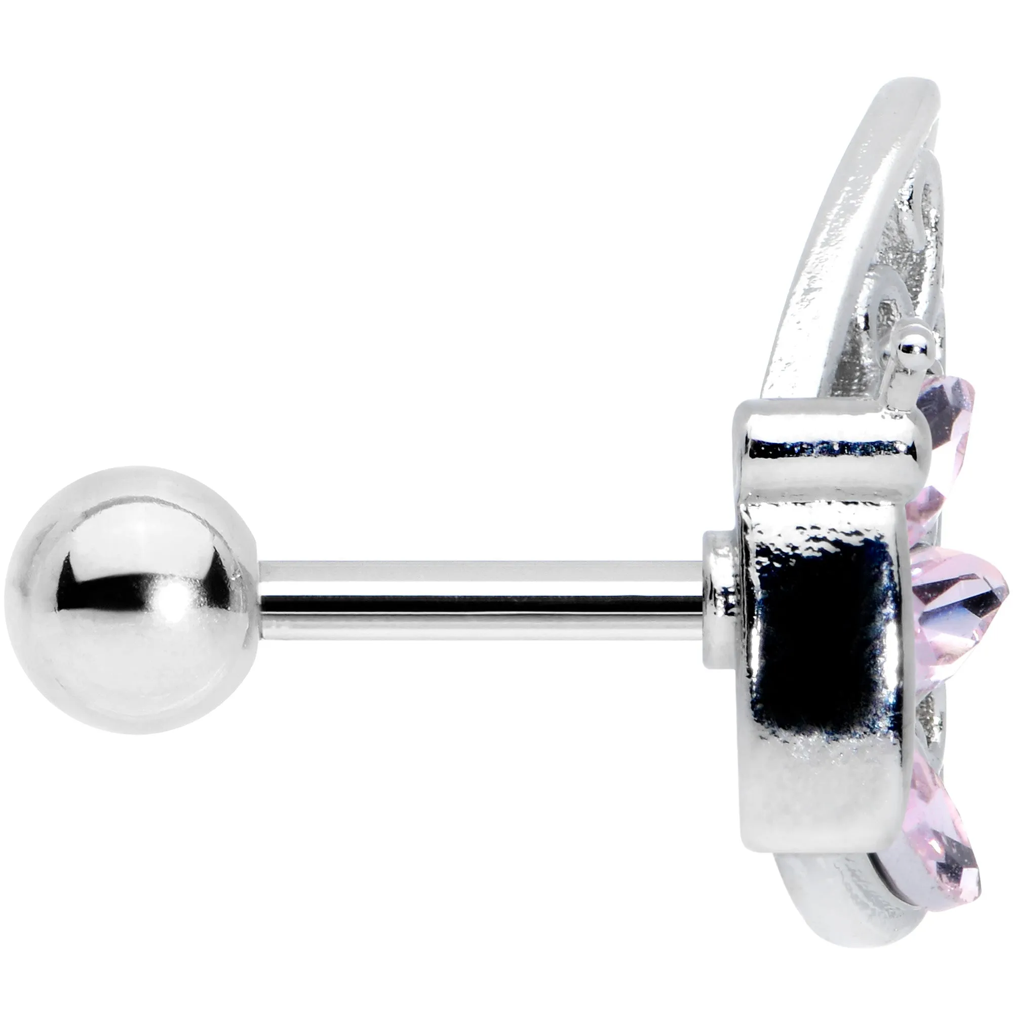 16 Gauge 1/4 Pink Gem Lacy Butterfly Cartilage Tragus Earring