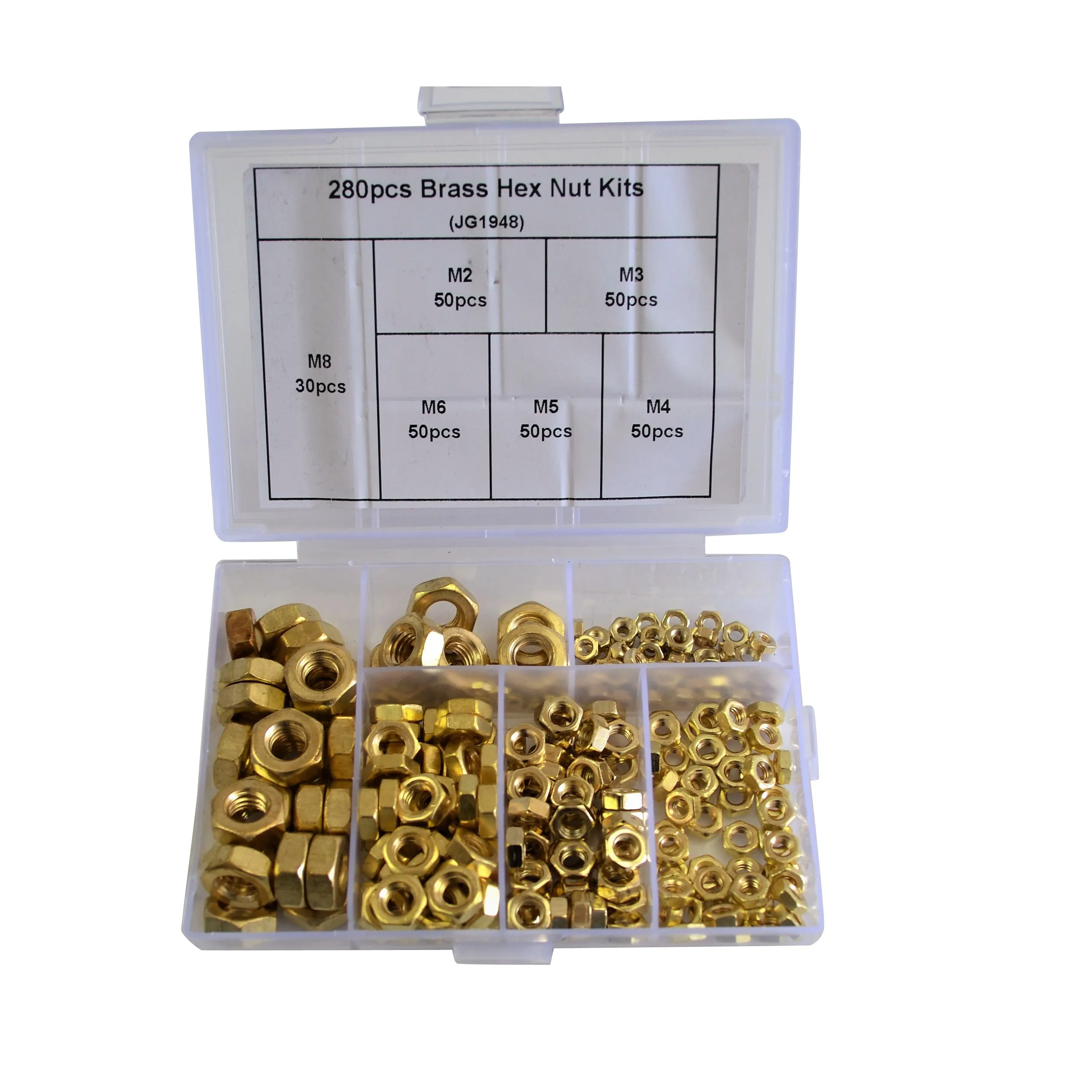 280pc Hex Metric Brass Nuts Grab Kit Assortment