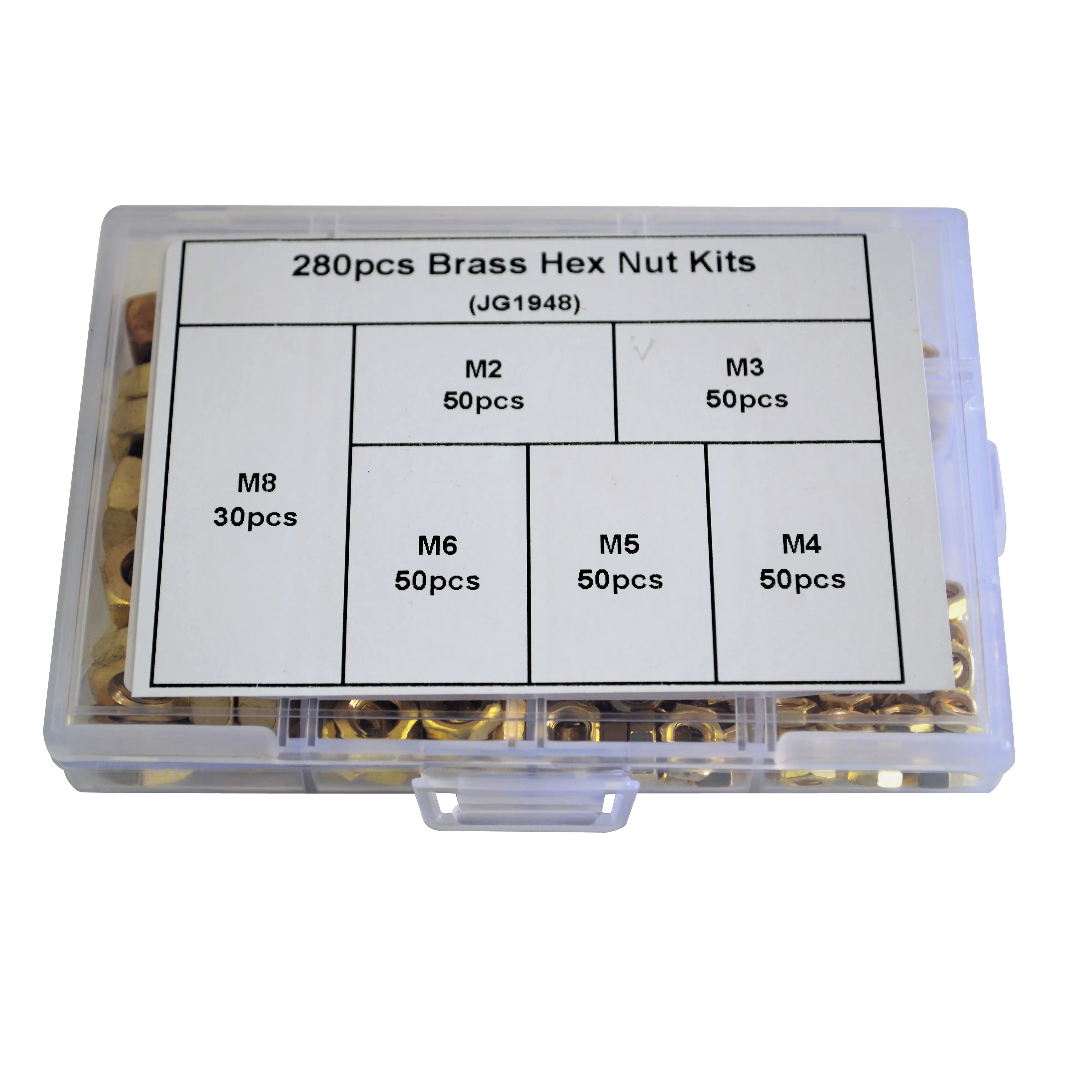 280pc Hex Metric Brass Nuts Grab Kit Assortment