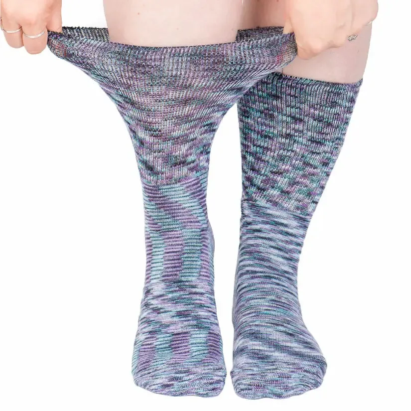 3-Pack Diabetic Socks - Multi Stripes, Solid Black & Cosmic Purple