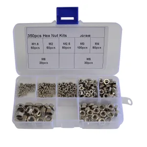 350pc Metric Stainless Steel Hex Nut Grab Kit Assortment