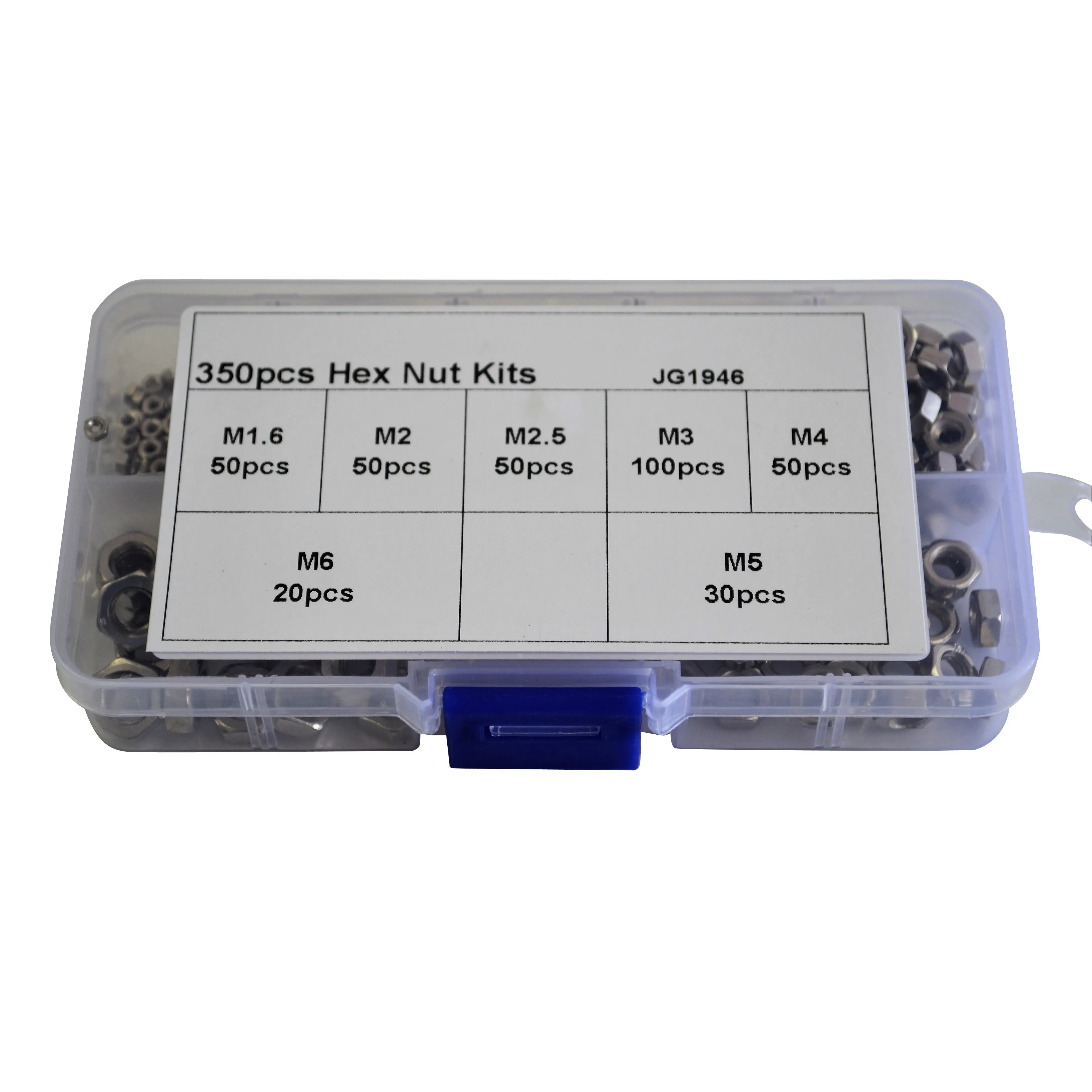 350pc Metric Stainless Steel Hex Nut Grab Kit Assortment
