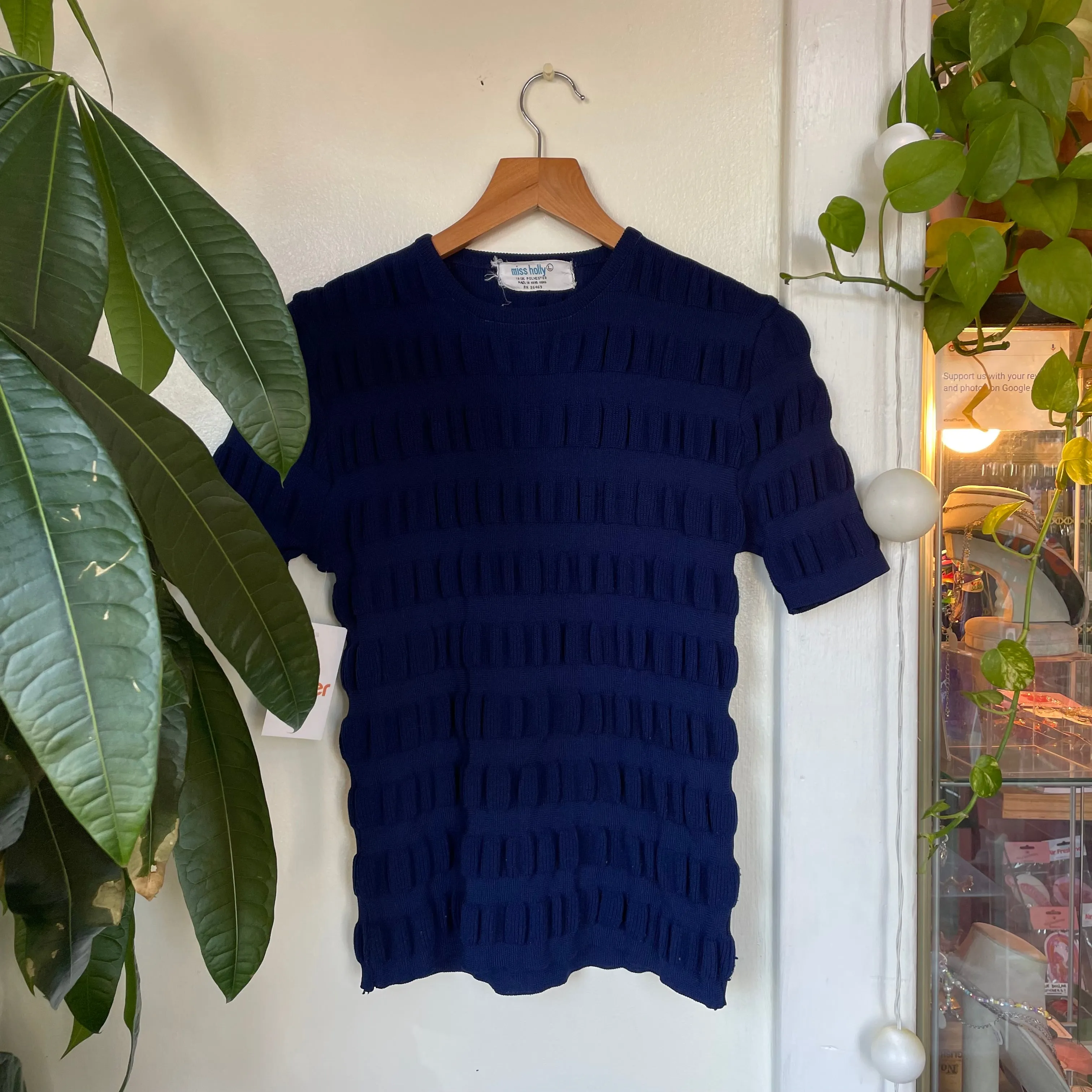 60s 70s Miss Holly textured popcorn stretchy top // Size Large (HT2412)