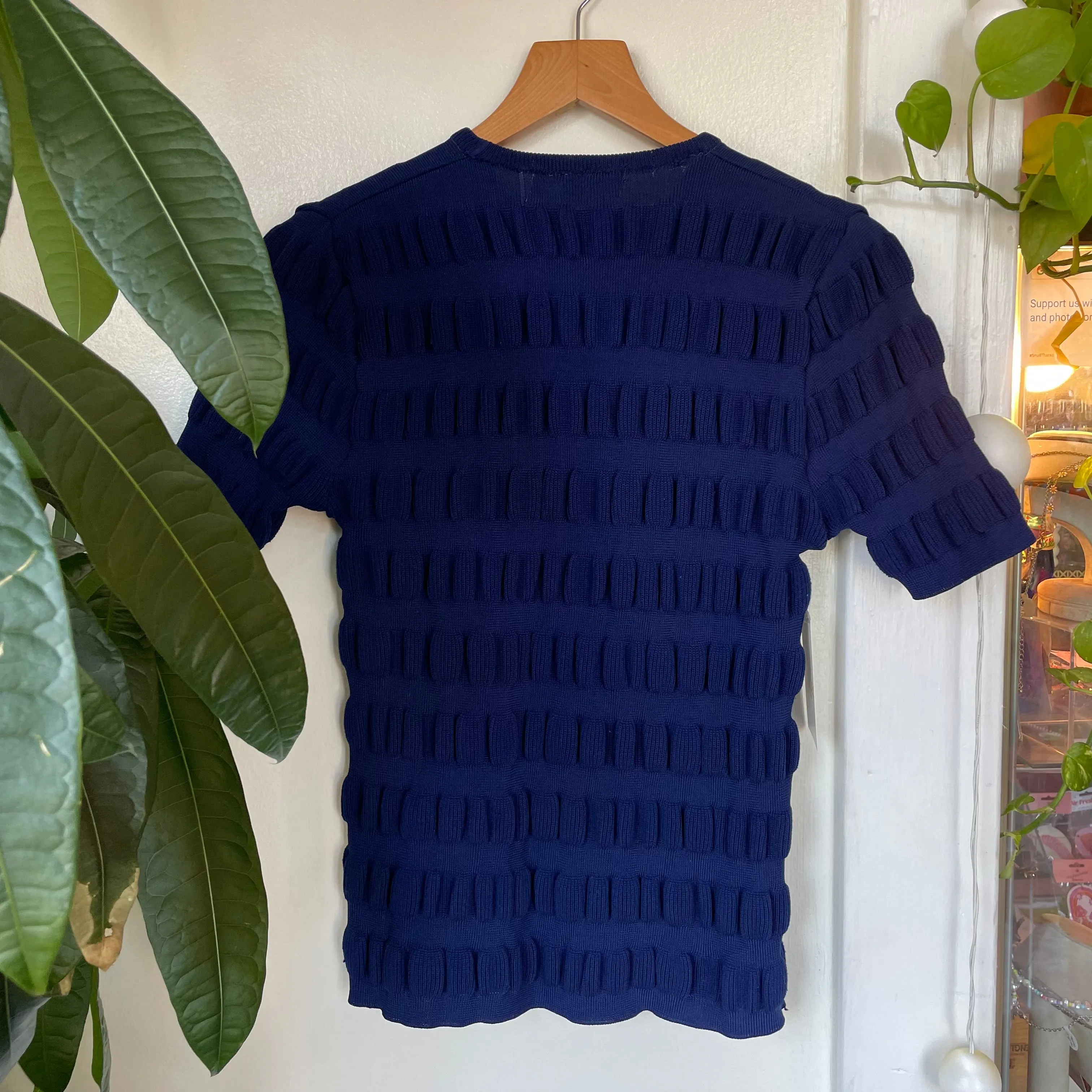 60s 70s Miss Holly textured popcorn stretchy top // Size Large (HT2412)