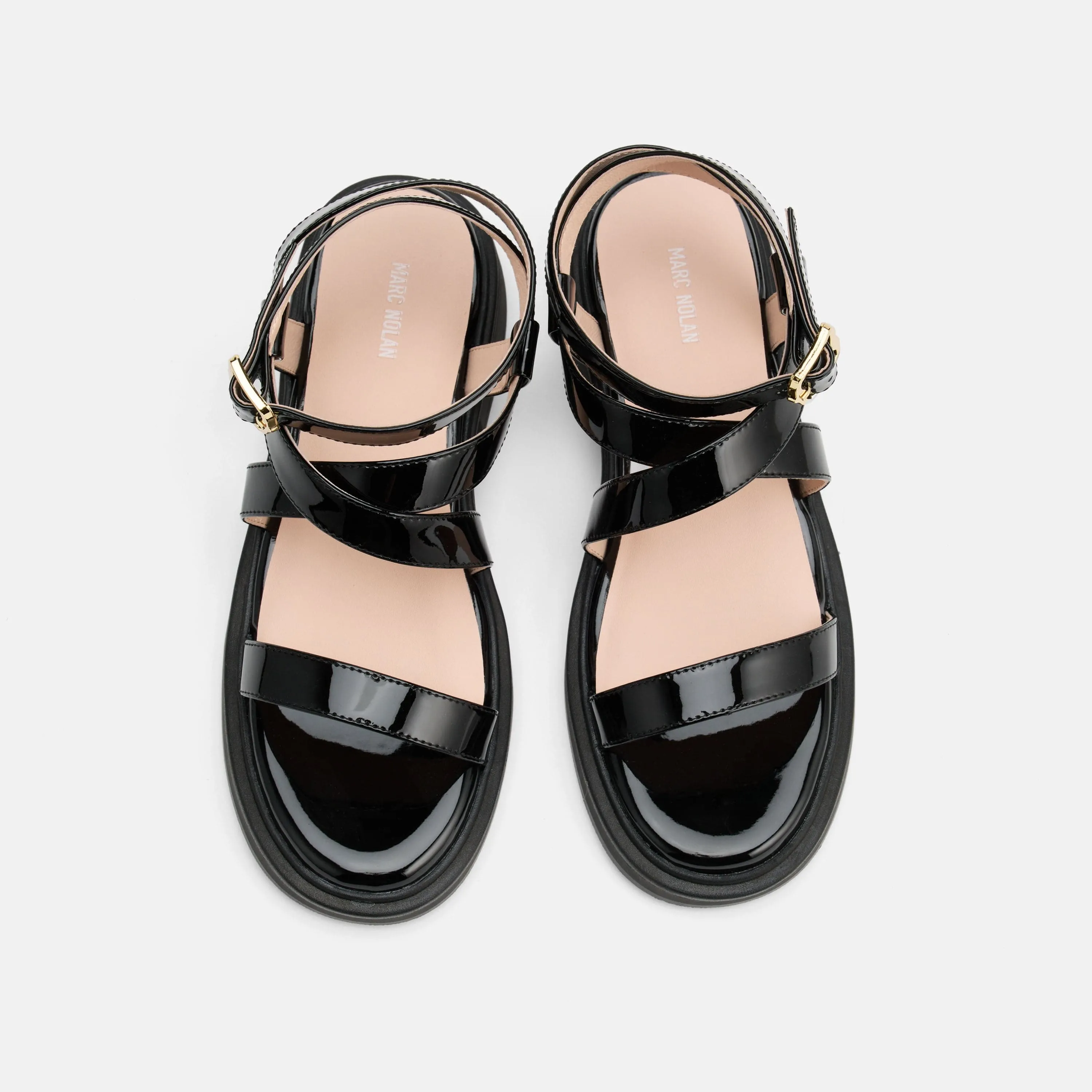 Adriana Black Patent Strappy Block Heel Sandal