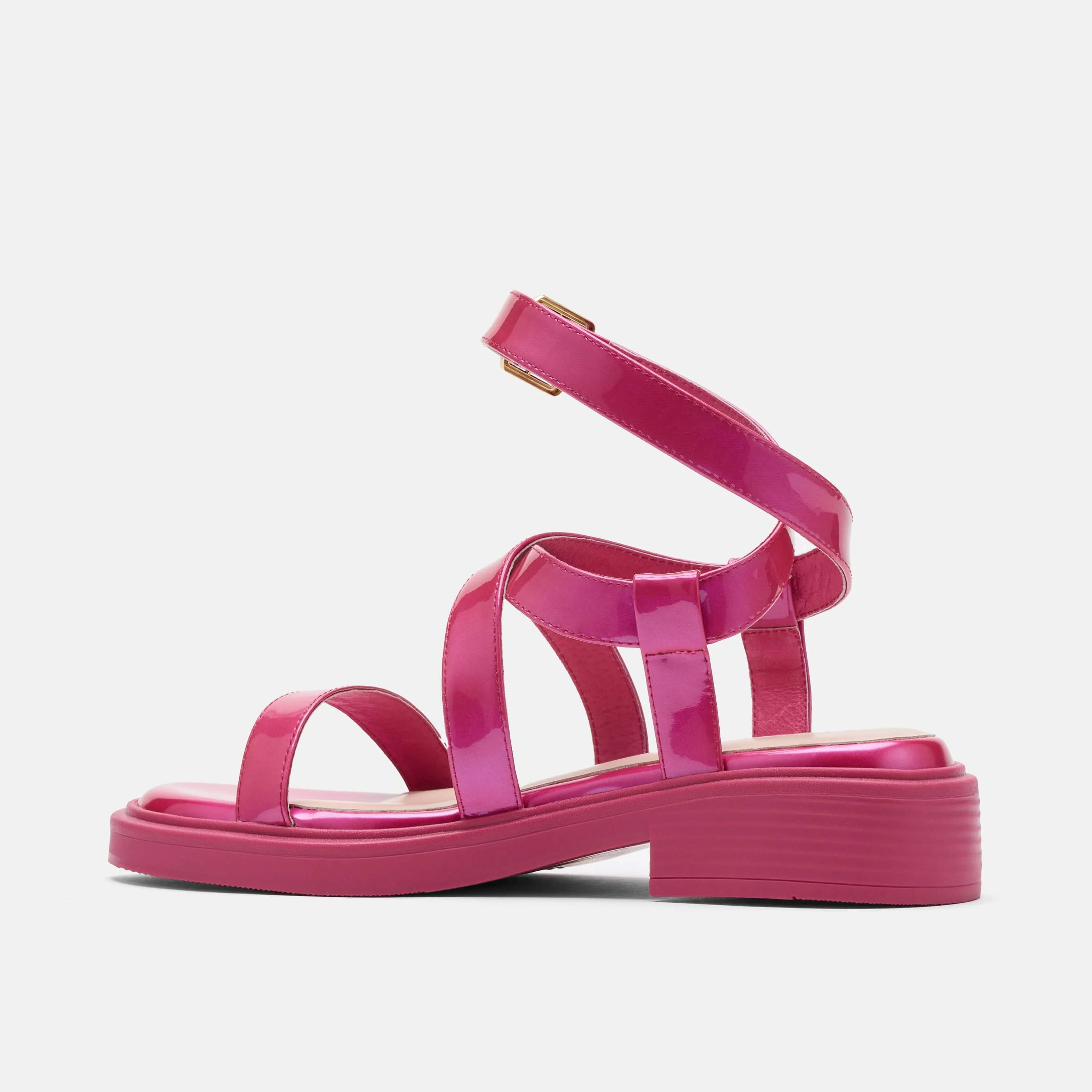 Adriana Magenta Patent Strappy Block Heel Sandal