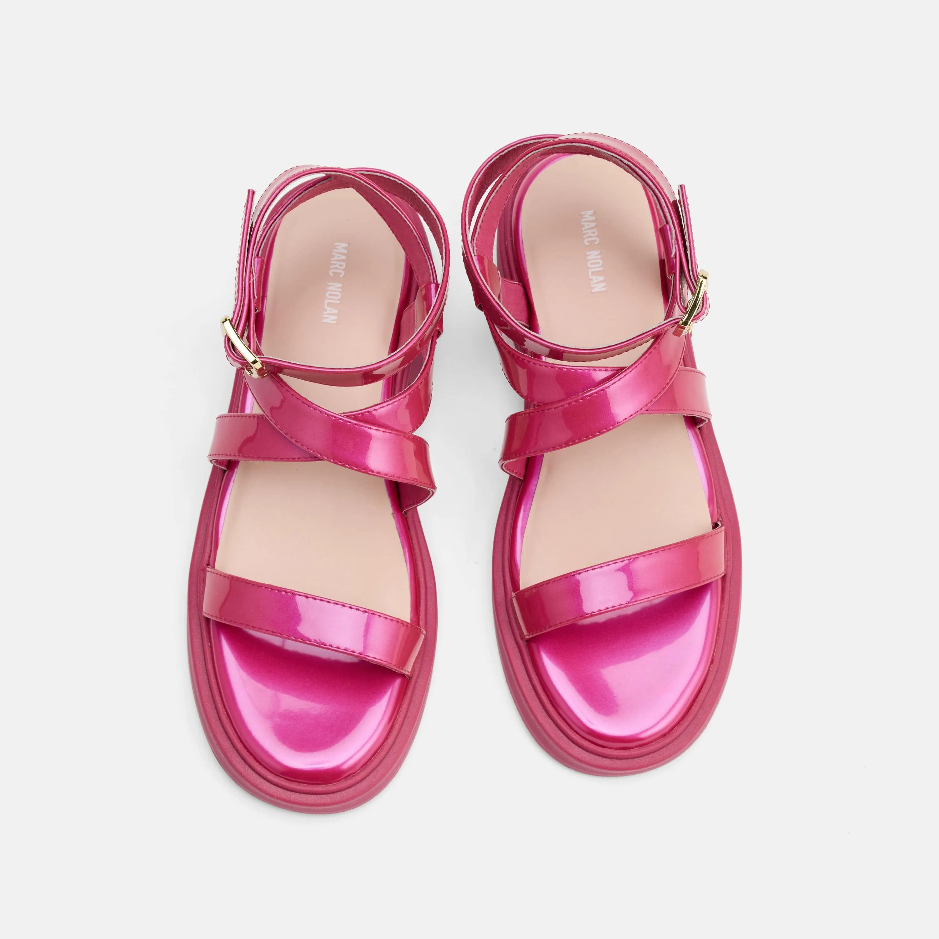 Adriana Magenta Patent Strappy Block Heel Sandal