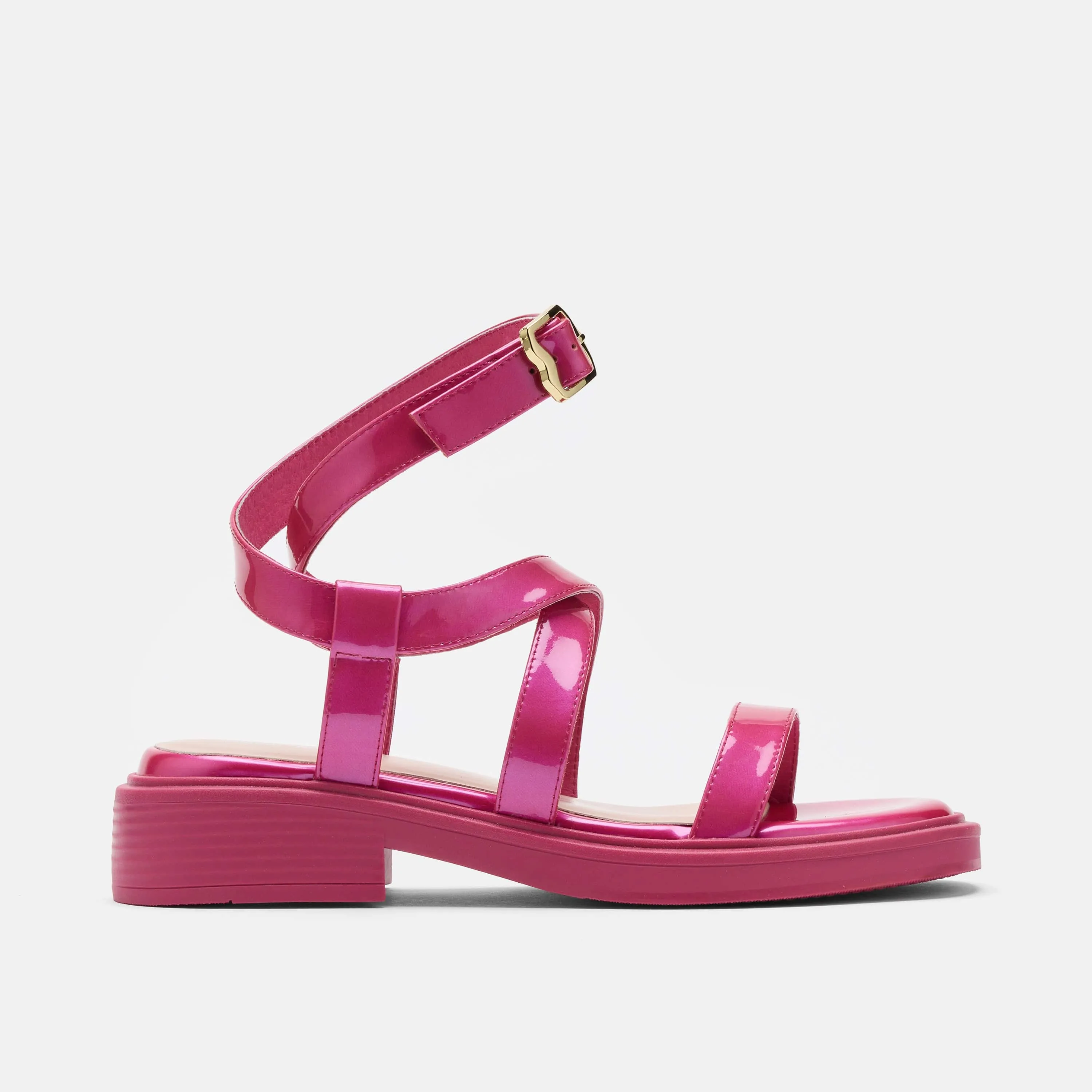 Adriana Magenta Patent Strappy Block Heel Sandal