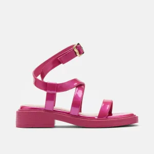 Adriana Magenta Patent Strappy Block Heel Sandal