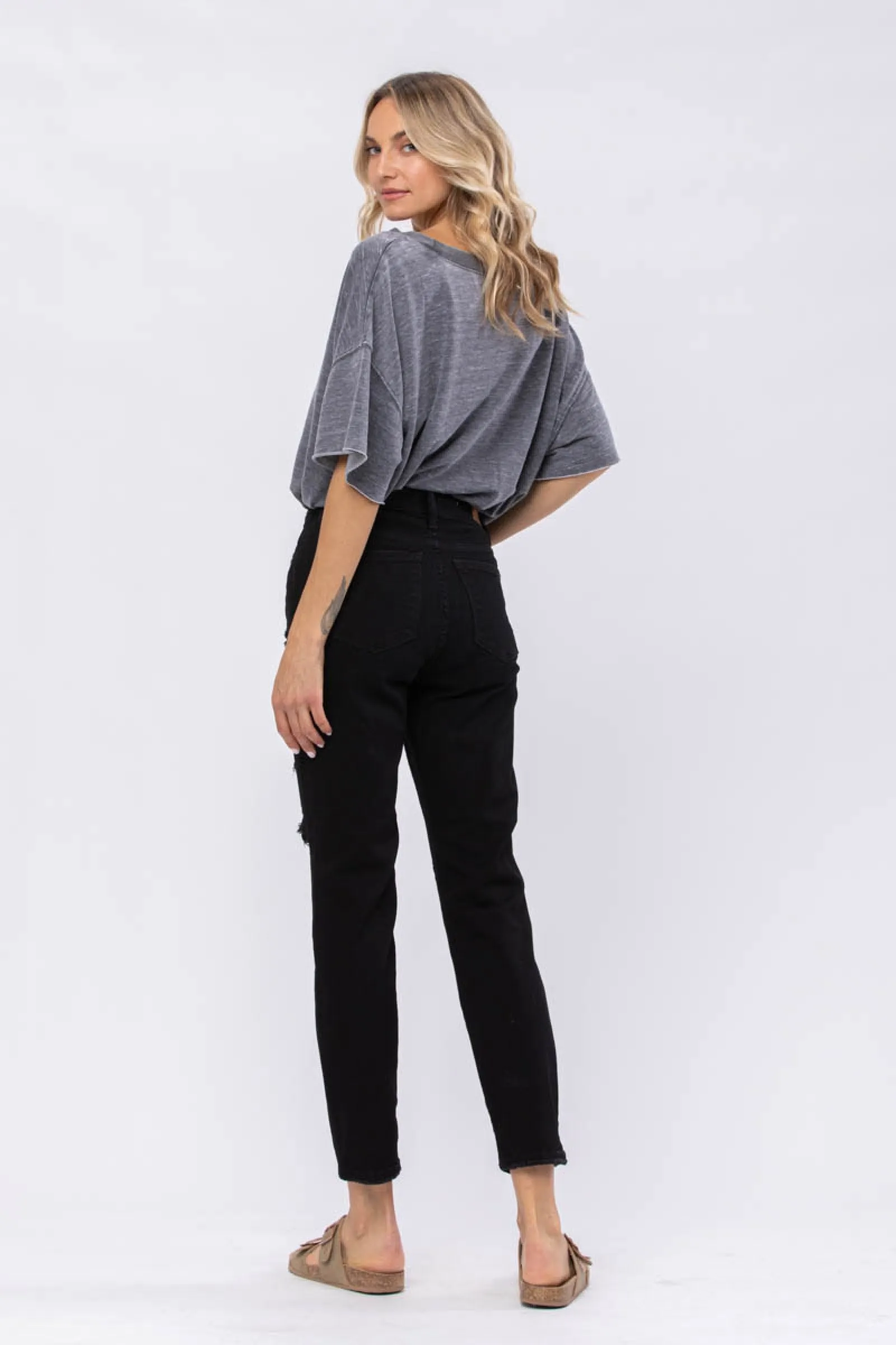 All Figured Out Judy Blue Black Distressed Boyfriend Jeans