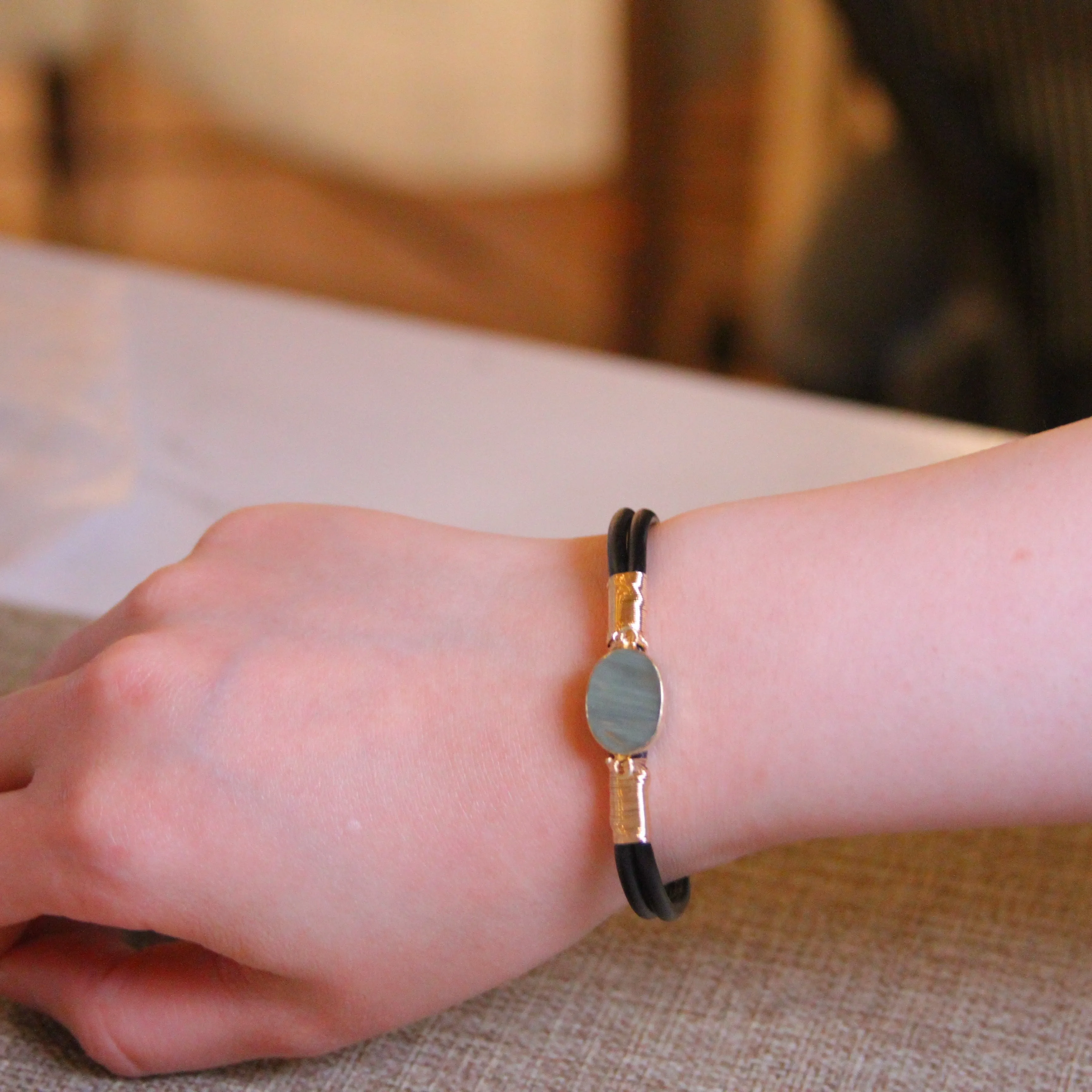 Aquamarine Double Thin Leather Bracelet