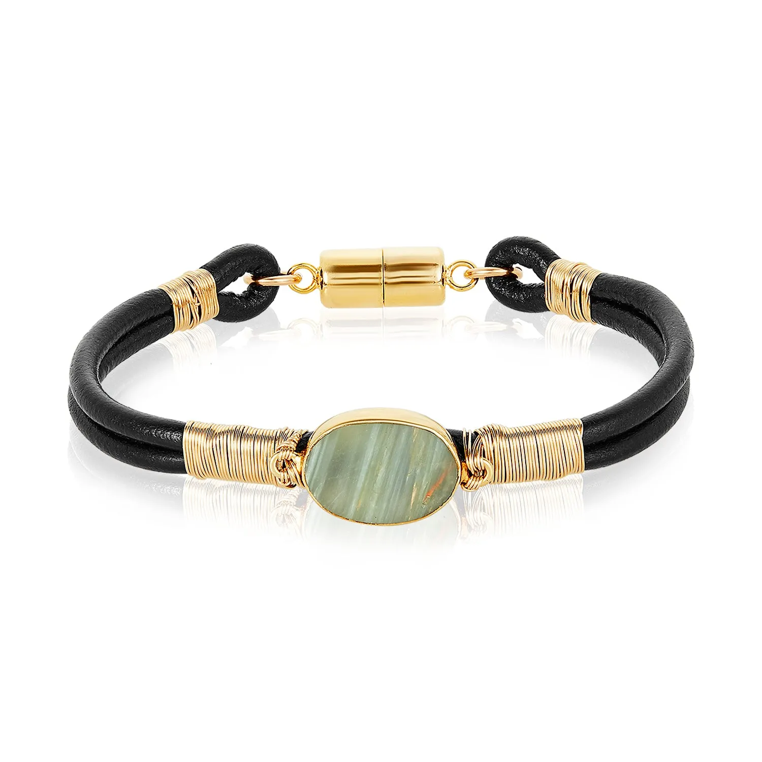 Aquamarine Double Thin Leather Bracelet
