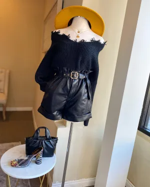 Belted Faux Leather Shorts
