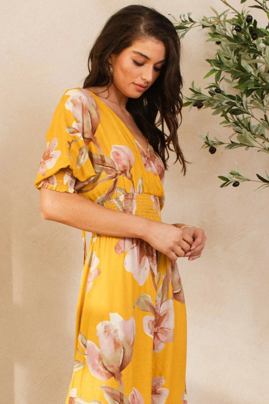 BiBi Floral Print Open Tie Back Maxi Dress