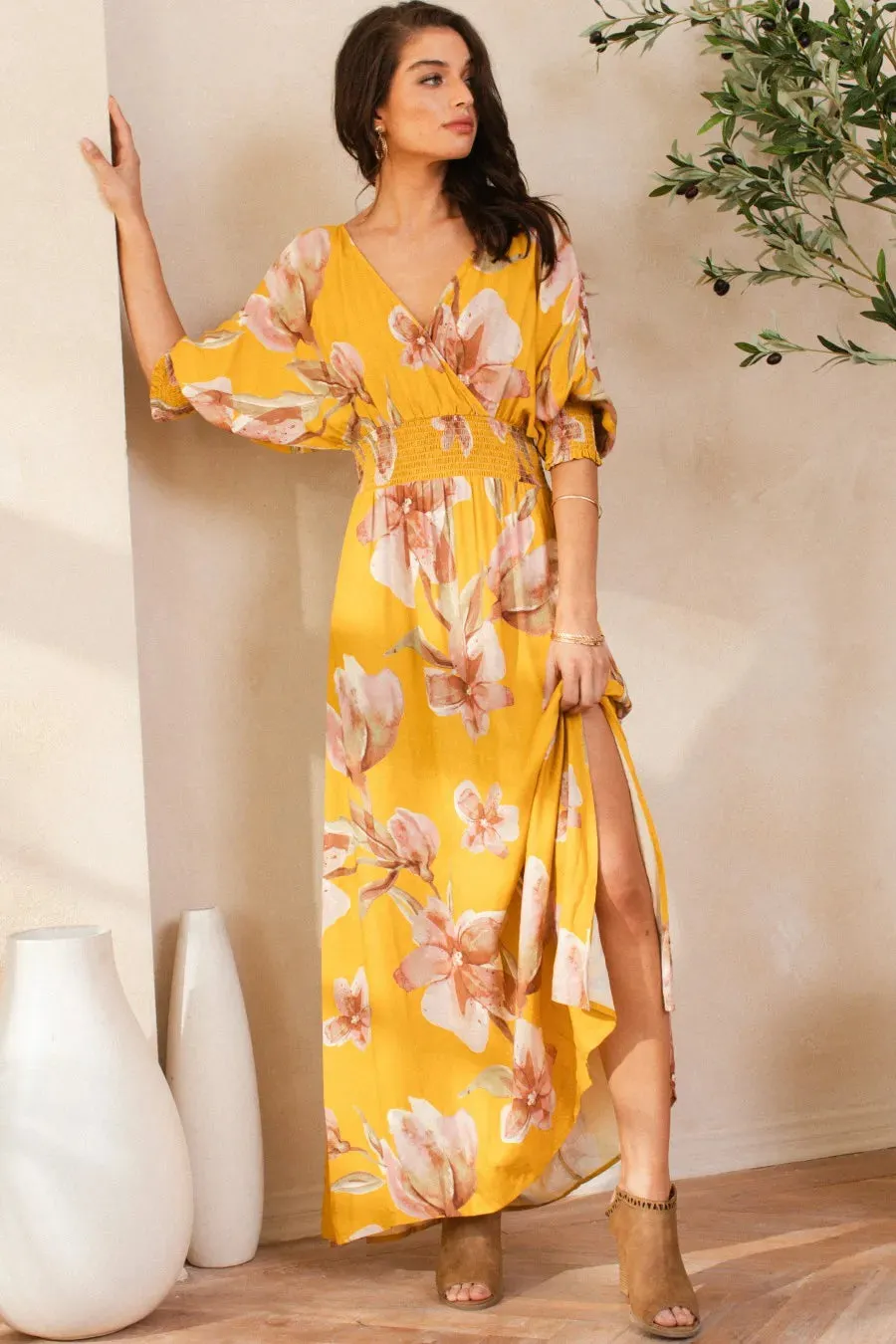 BiBi Floral Print Open Tie Back Maxi Dress