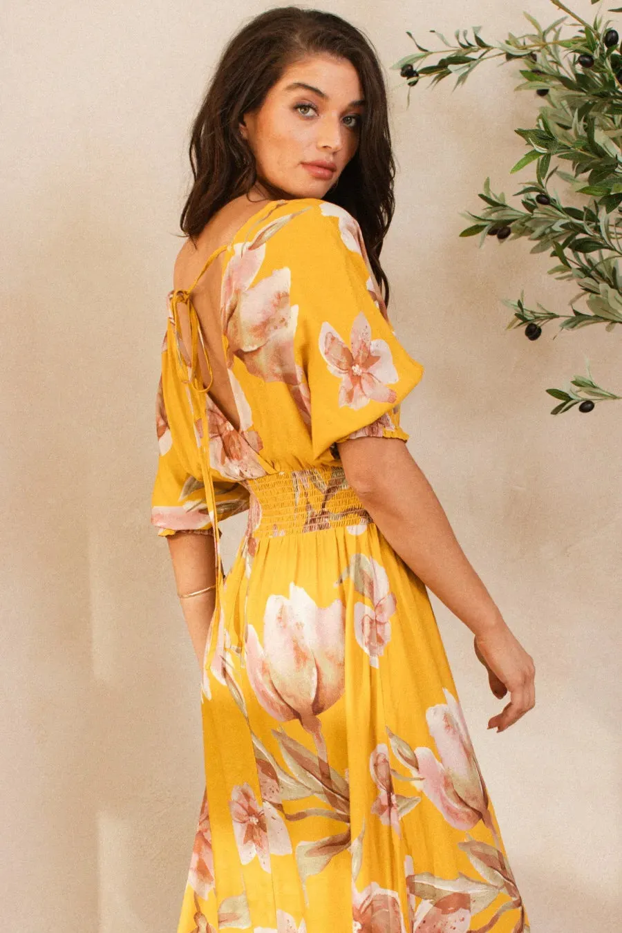 BiBi Floral Print Open Tie Back Maxi Dress