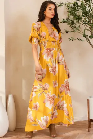 BiBi Floral Print Open Tie Back Maxi Dress