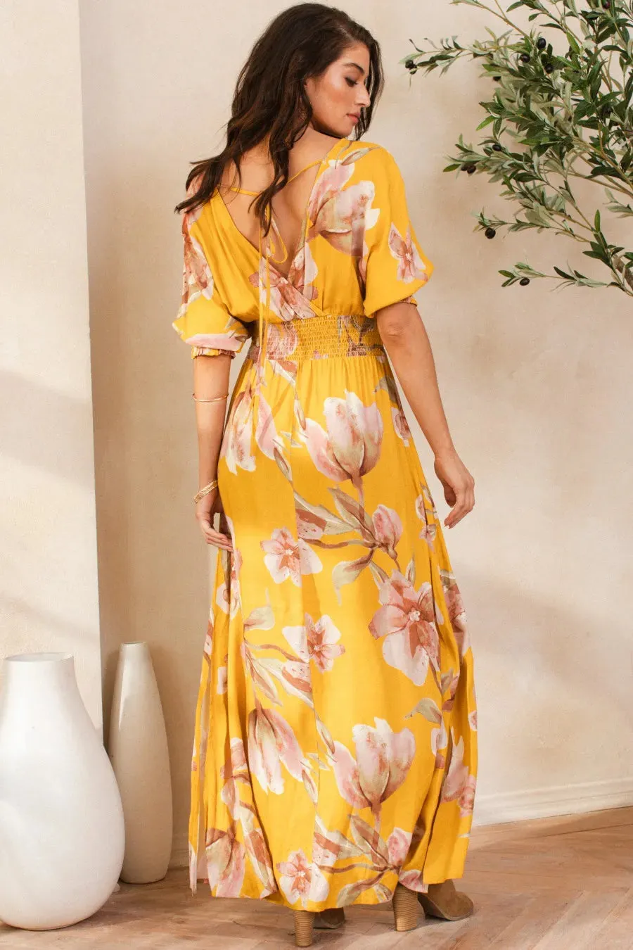 BiBi Floral Print Open Tie Back Maxi Dress