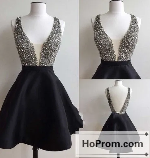 Black Sleeveless A-Line Prom Dresses Homecoming Dresses