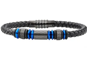 Blackjack Men's Bracelet Leather & Blue SS BJB210BL