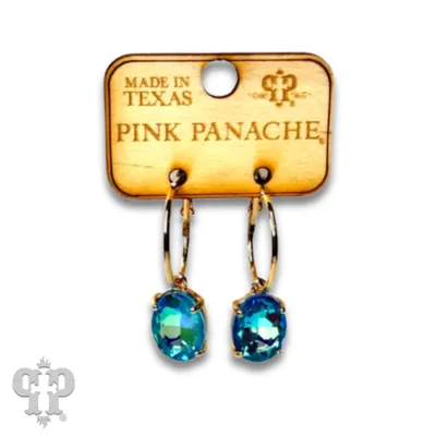 Blue Oval rhinestone earring on hoop