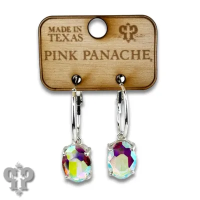 Blue Oval rhinestone earring on hoop
