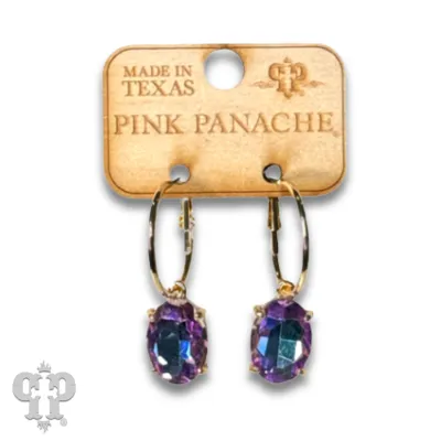 Blue Oval rhinestone earring on hoop