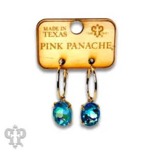 Blue Oval rhinestone earring on hoop
