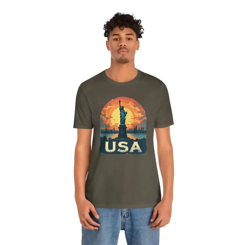 Bold Unisex Jersey Usa Sunset Design Tee