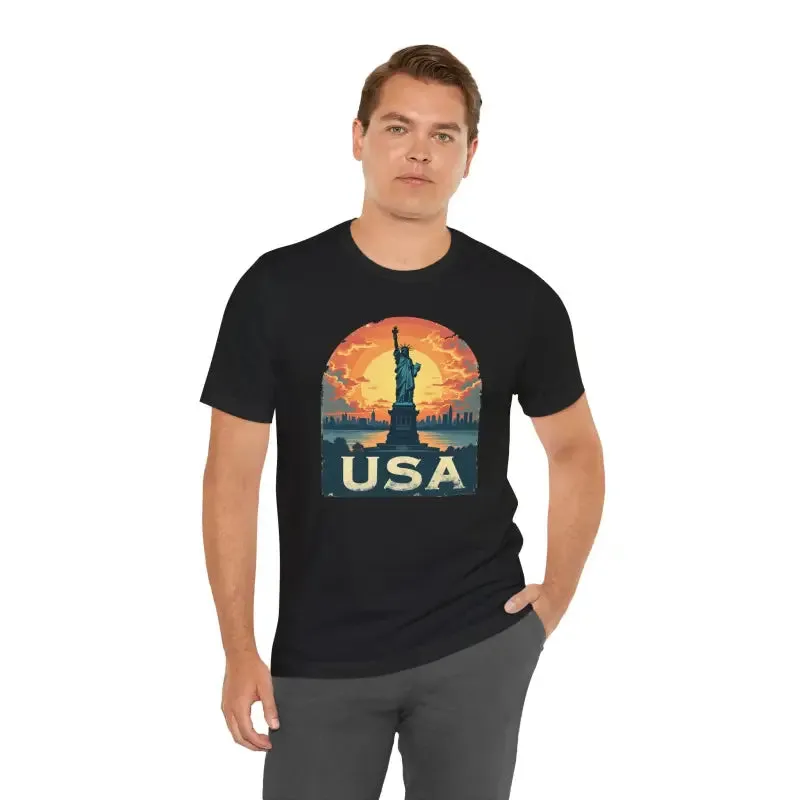 Bold Unisex Jersey Usa Sunset Design Tee