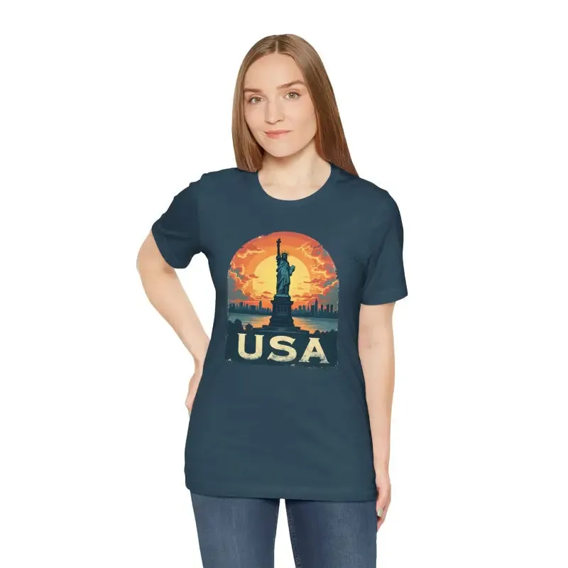Bold Unisex Jersey Usa Sunset Design Tee