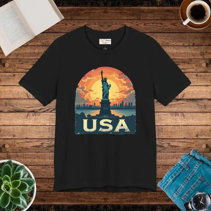 Bold Unisex Jersey Usa Sunset Design Tee