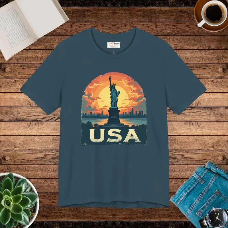 Bold Unisex Jersey Usa Sunset Design Tee