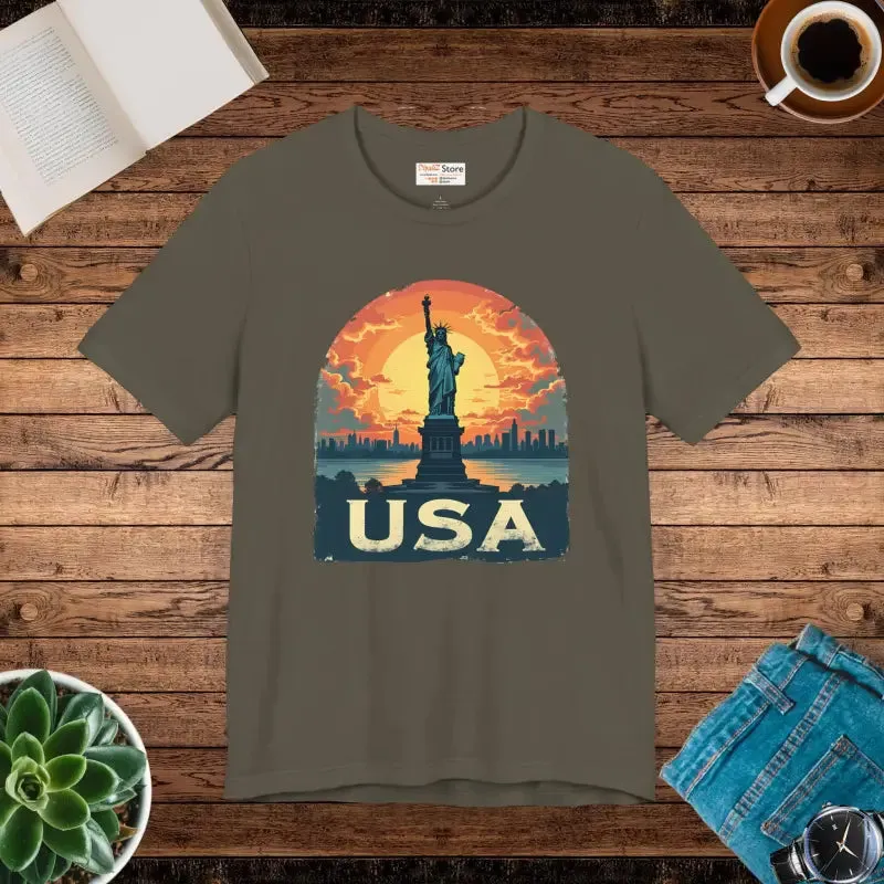 Bold Unisex Jersey Usa Sunset Design Tee