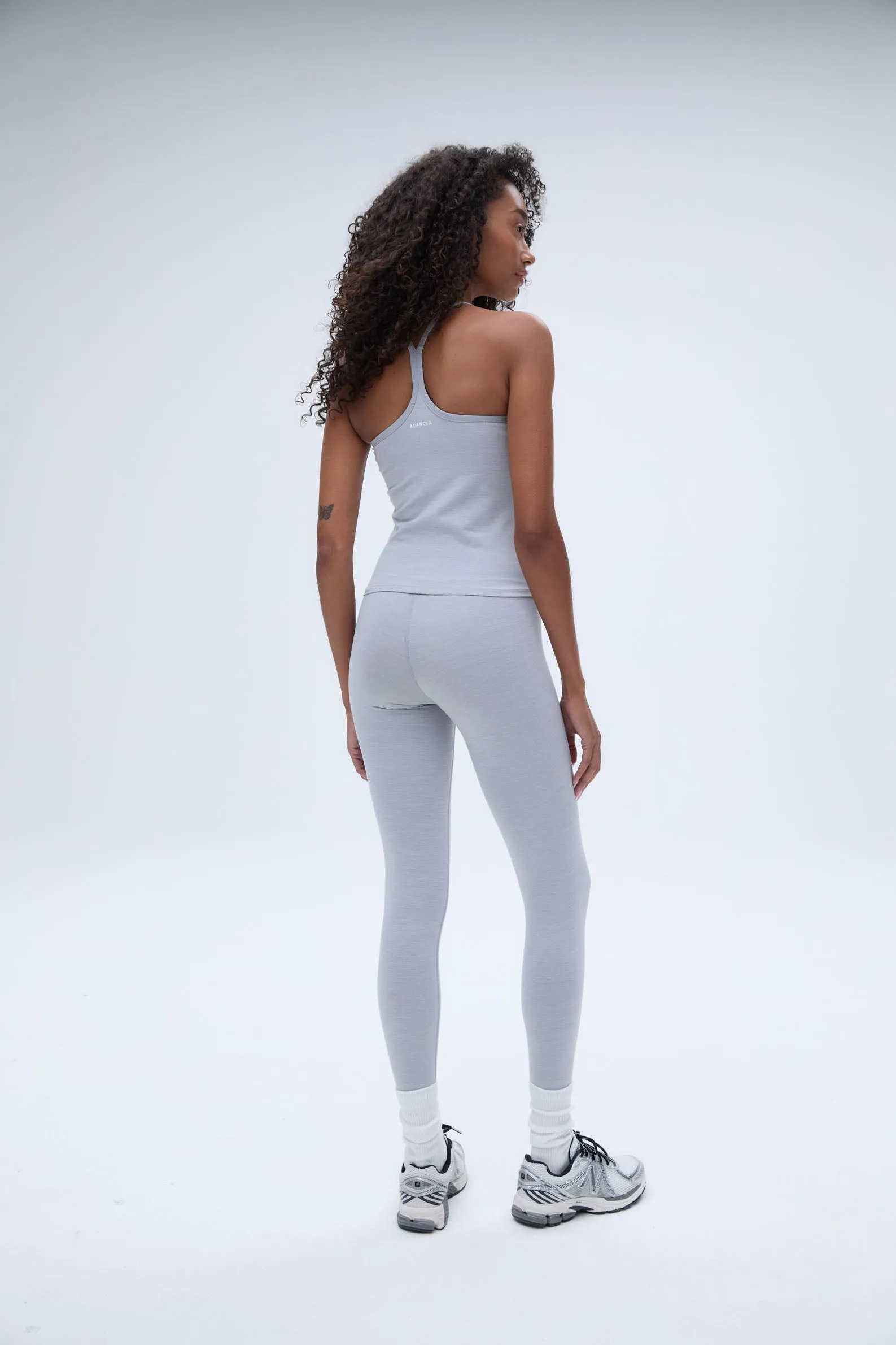 Brushed Strappy Longline Top - Light Grey Melange