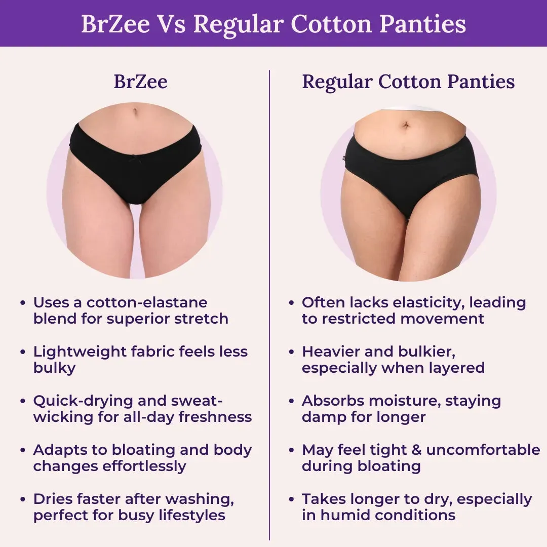 BrZee Bikinis | Lightweight Cotton-Elastane Fabric | Super Stretchy For Comfort | No Visible Panty Lines | Pack Of 3