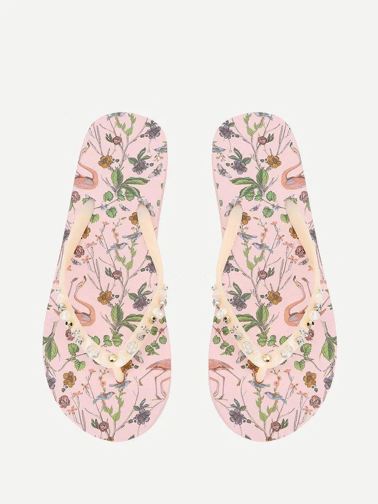 Calico & Bird Print Flip Flops