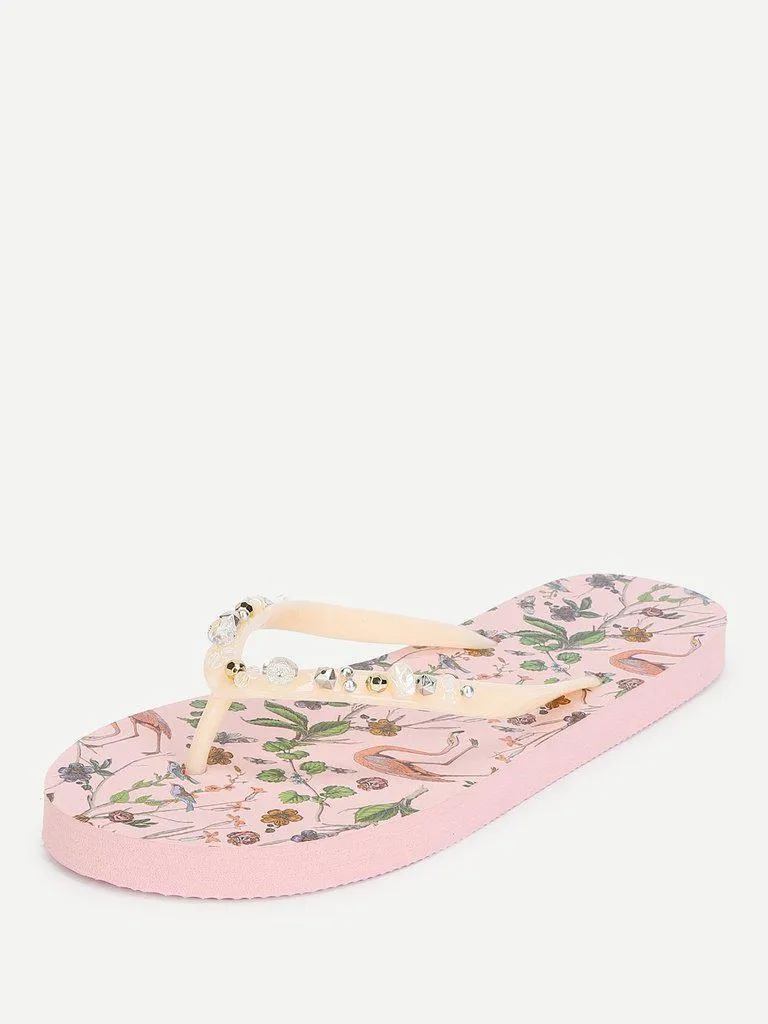 Calico & Bird Print Flip Flops