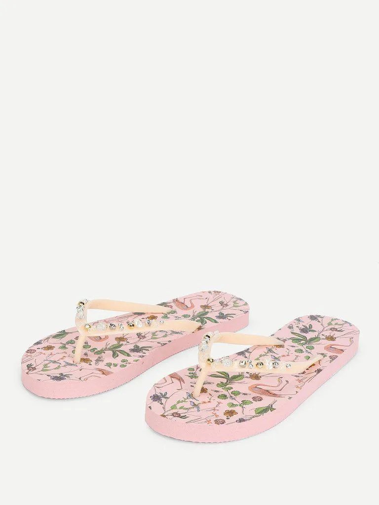Calico & Bird Print Flip Flops