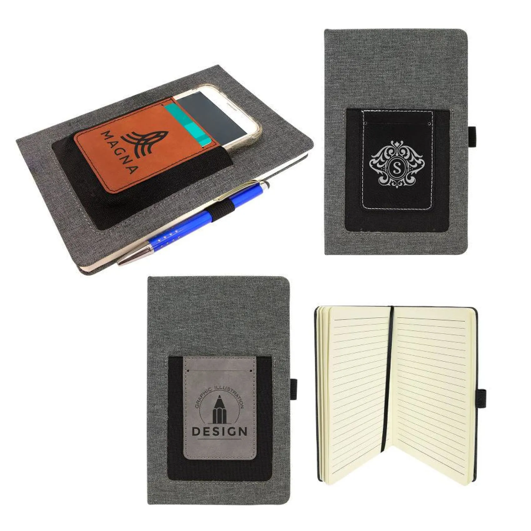 Canvas Journal with Vegan Leather Cell/Card Slot
