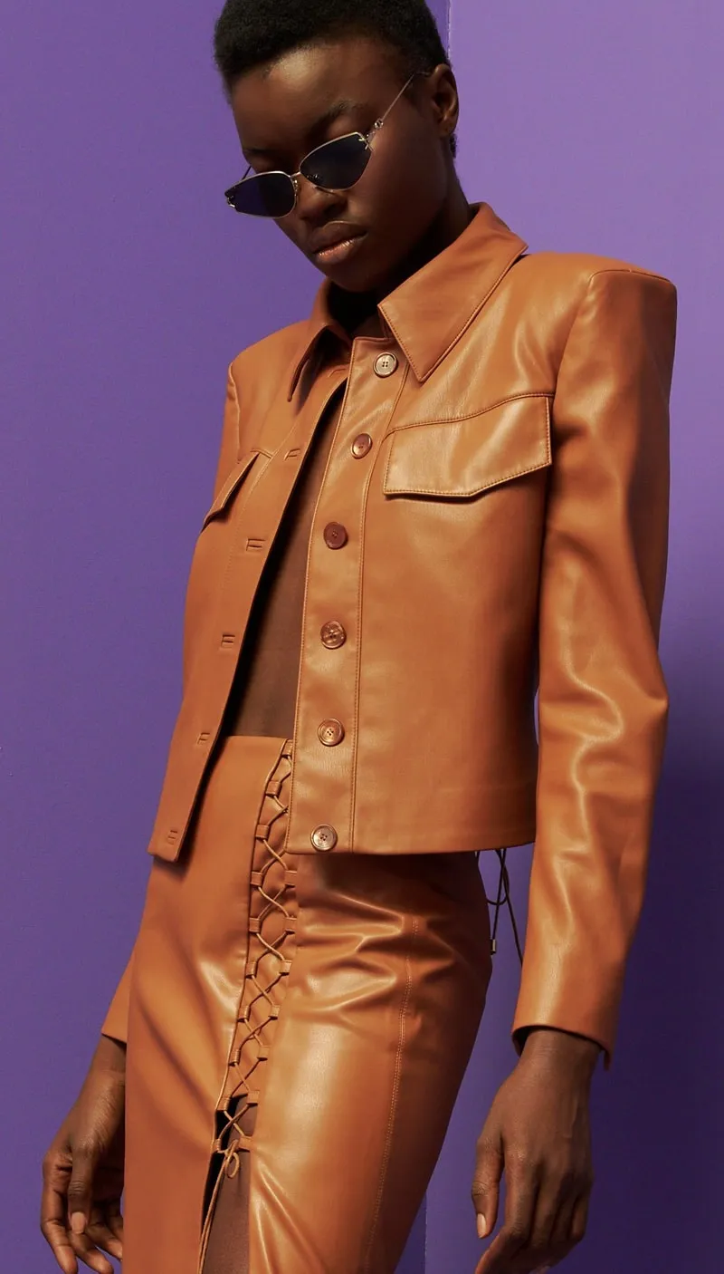 Caramel faux leather jacket