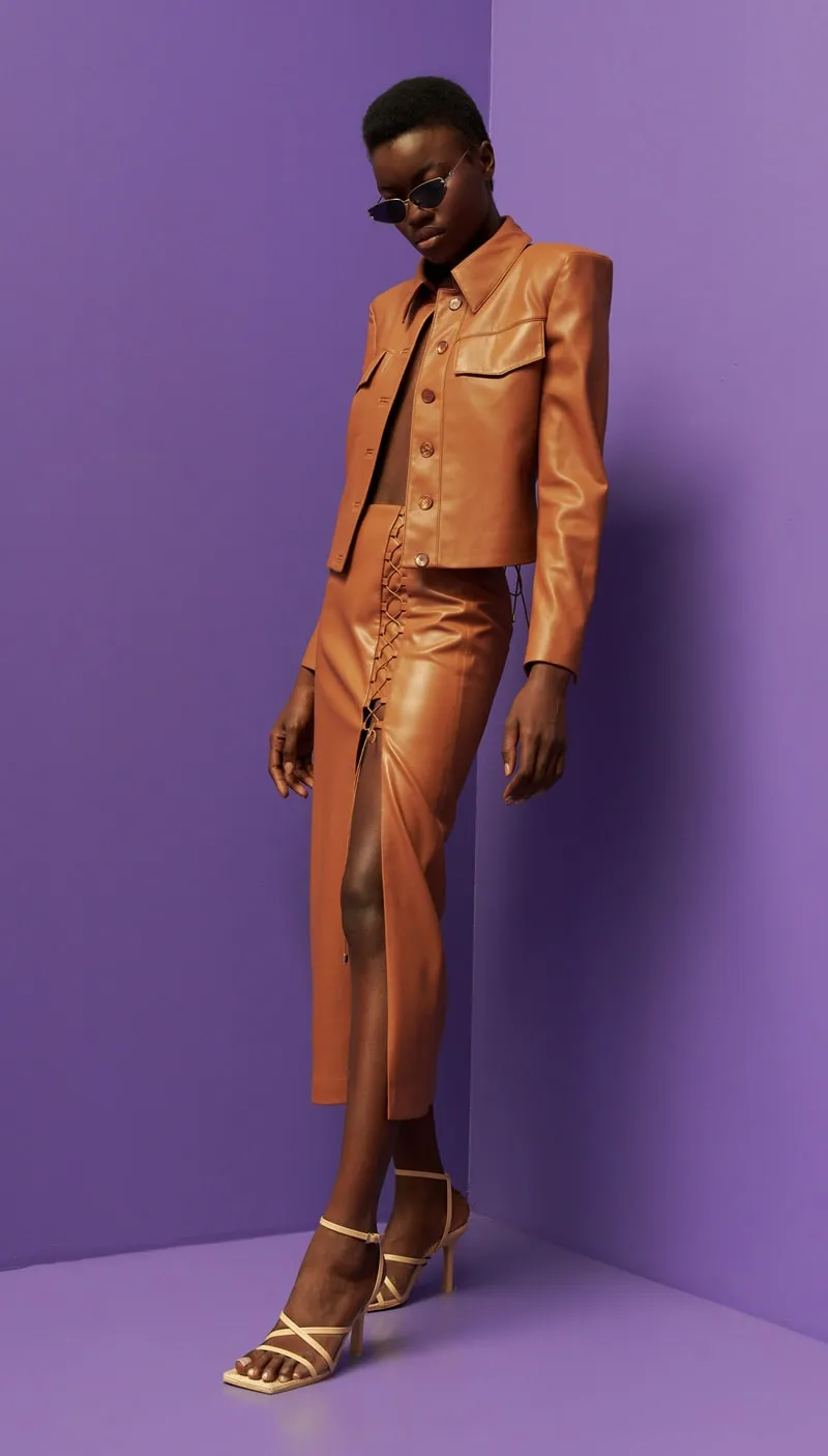 Caramel faux leather jacket