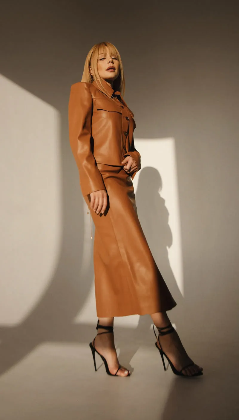 Caramel faux leather jacket