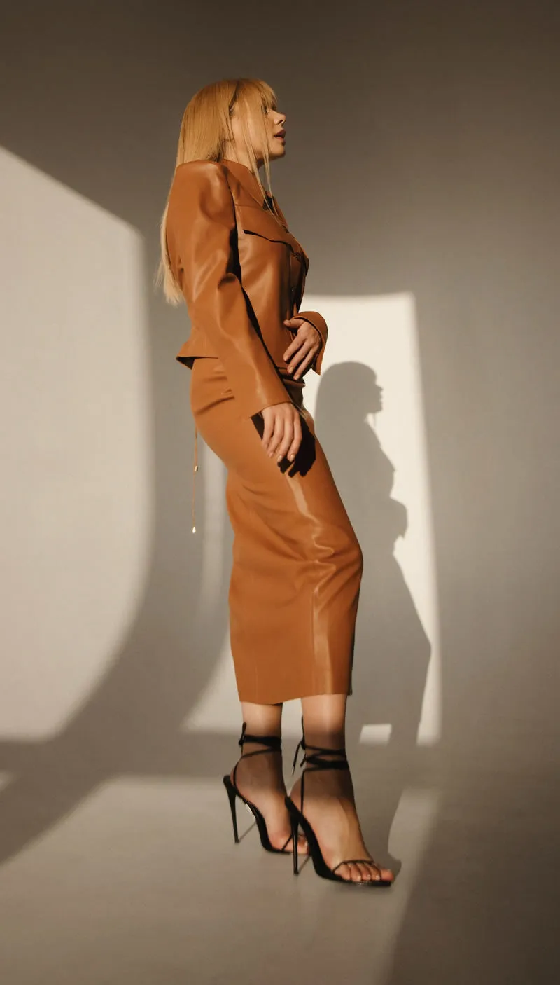 Caramel faux leather jacket